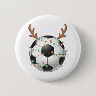 Christmas Soccer Reindeer Football Lights 6 Cm Round Badge