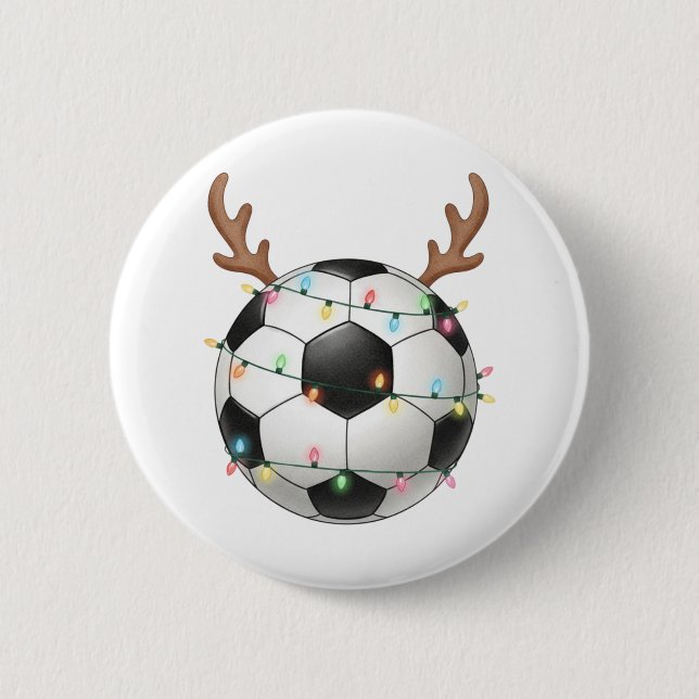Christmas Soccer Reindeer Football Lights 6 Cm Round Badge (Front)