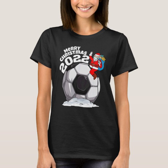 Christmas Soccer Santa Face Mask Merry Christmas B T-Shirt (Front)
