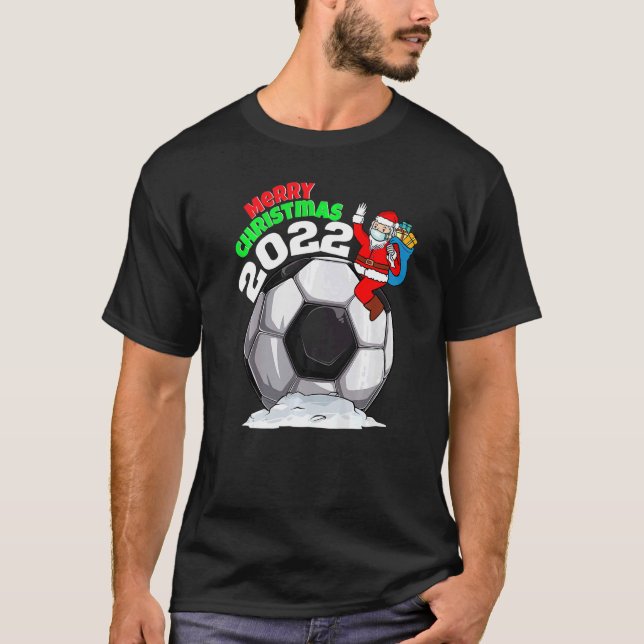 Christmas Soccer Santa Face Mask Merry Christmas B T-Shirt (Front)