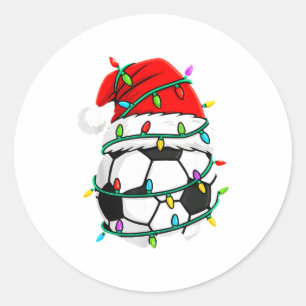 Christmas Soccer Santa Hat Lights Santa Srts Xmas Classic Round Sticker