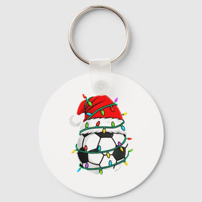 Christmas Soccer Santa Hat Lights Santa Srts Xmas  Key Ring (Front)