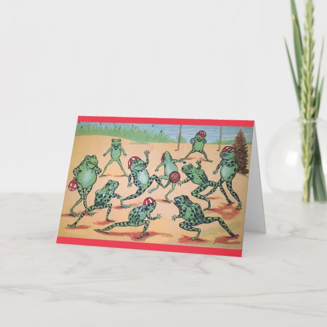 Christmas Soccer Team Frogs Greeting Card (Front)