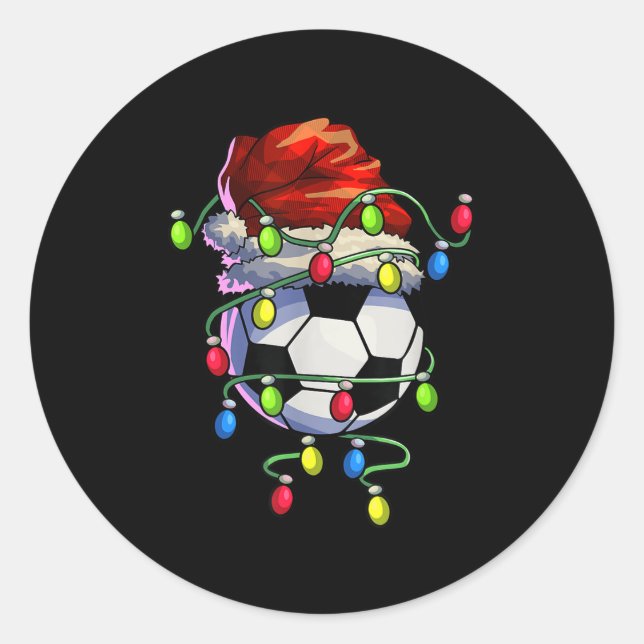 Christmas Soccer Xmas Christmas Tree Lights Soccer Classic Round Sticker (Front)