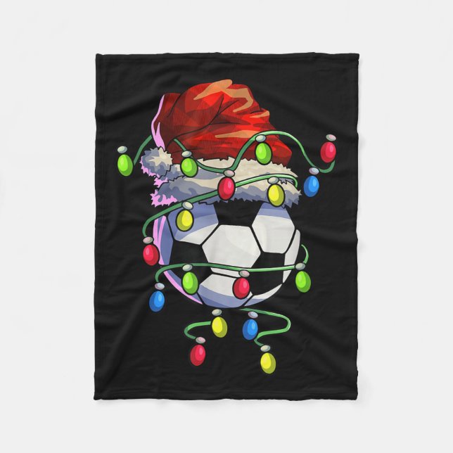 Christmas Soccer Xmas Christmas Tree Lights Soccer Fleece Blanket (Front)