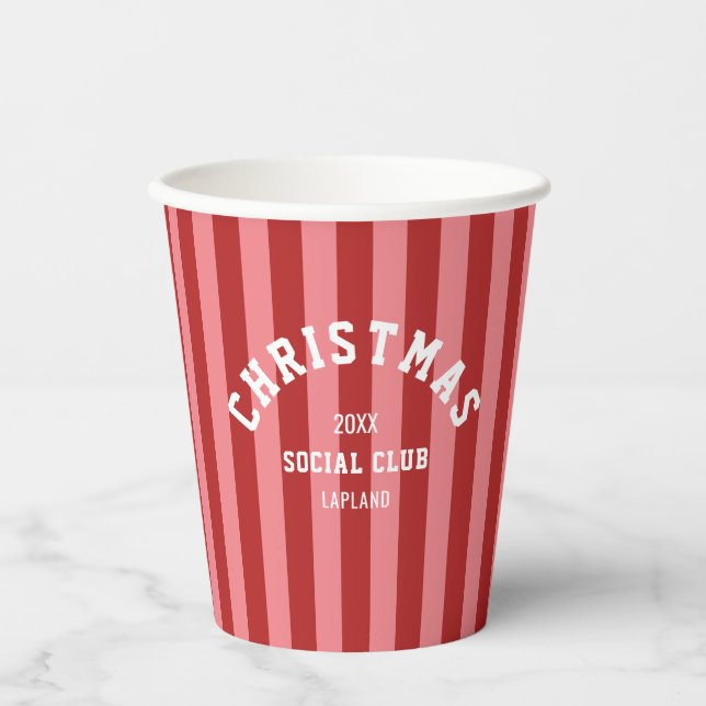Christmas Social Club Red Pink Candy Stripes Paper Cups (Front)