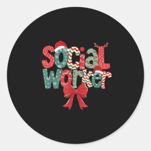 Christmas Social Worker Retro Xmas Tis The Season  Classic Round Sticker