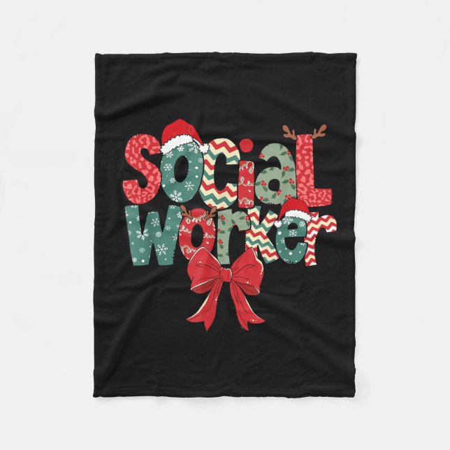 Christmas Social Worker Retro Xmas Tis The Season  Fleece Blanket (Front)