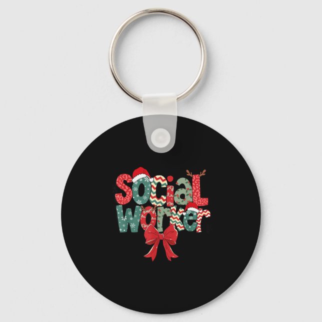 Christmas Social Worker Retro Xmas Tis The Season  Key Ring (Front)