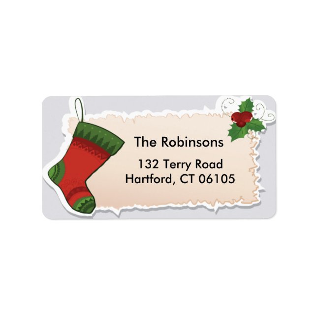 Christmas Sock and Mistletoe Address Label (Front)