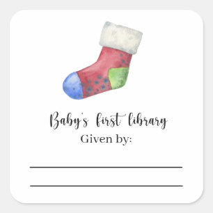 Christmas sock - Baby Shower bookplate Square Sticker