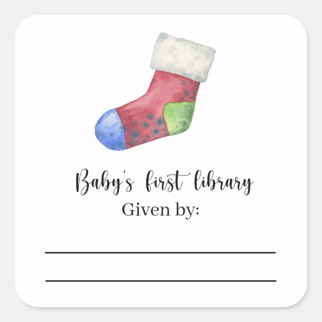 Christmas sock - Baby Shower bookplate Square Sticker (Front)