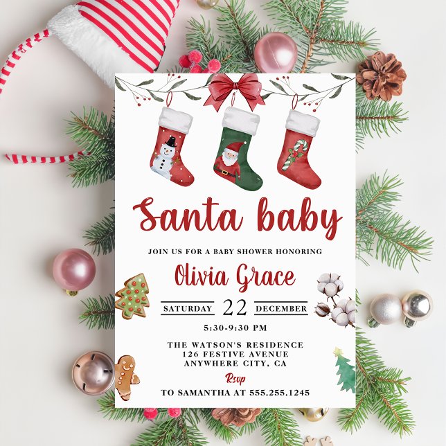 Christmas Sock Baby Shower Party Invitation (Creator Uploaded)