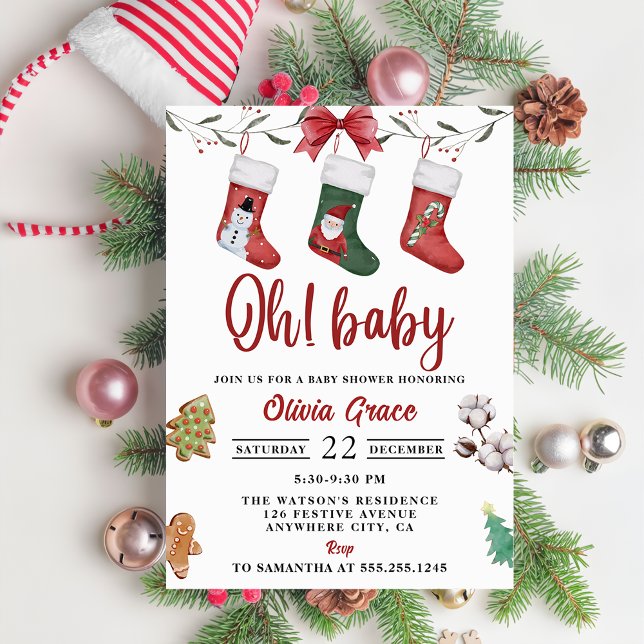 Christmas Sock Baby Shower Party Invitation (Creator Uploaded)