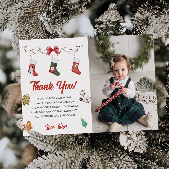 Christmas Sock Birthday Party Thank You Card Photo (Creator Uploaded)
