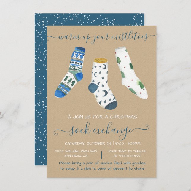 Christmas Sock Exchange Party Invitation (Front/Back)
