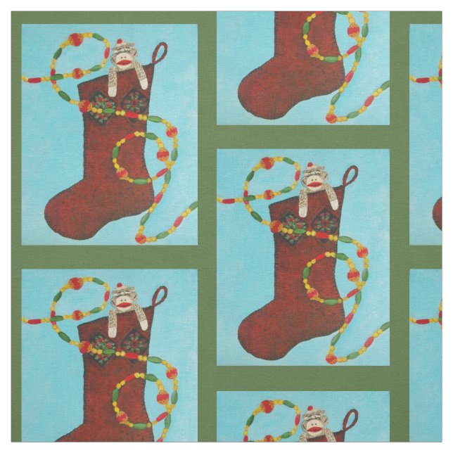 Christmas Sock Monkey Fabric (Swatch)