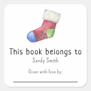 Christmas sock - This book belongs with message Square Sticker