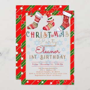 Christmas Socks 1st Birthday Party Invitation