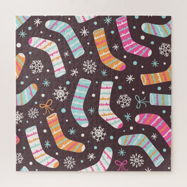Christmas socks and snowflakes: vintage pattern jigsaw puzzle (Vertical)