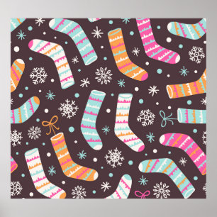 Christmas socks and snowflakes: vintage pattern poster
