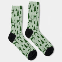 Christmas socks, green deer and trees