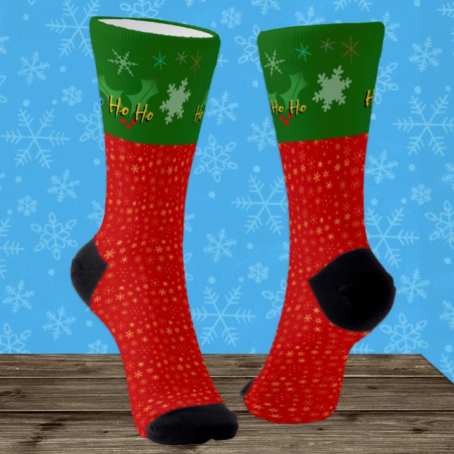 Christmas Socks, Ho Ho Ho, Santa, Snowflakes Socks (Creator Uploaded)