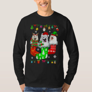 Christmas Socks Pajama American Eskimo Dog Puppy T-Shirt