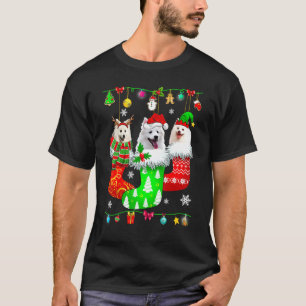 Christmas Socks Pajama American Eskimo Dog Puppy T-Shirt