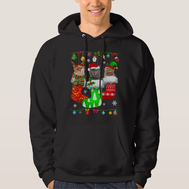 Christmas Socks Pajama Cat Kitten Lover Cat Mum Ca Hoodie (Front)