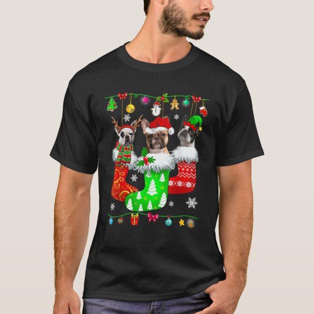 Christmas Socks Pajama French Bulldog Dog Puppy Lo T-Shirt (Front)