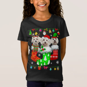 Christmas Socks Pajama Maltese Dog Puppy Lover T-Shirt