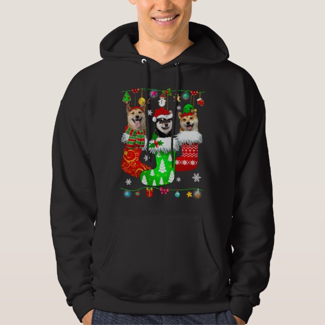 Christmas Socks Pajama Shiba Inu Dog Puppy Lover Hoodie (Front)
