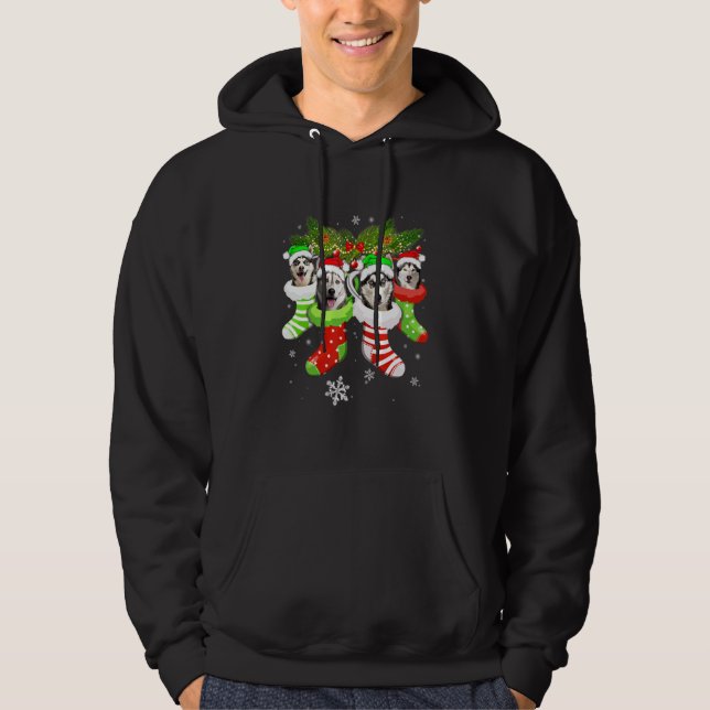Christmas Socks Pajama Siberian Husky Dog Puppy Hoodie (Front)