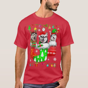 Christmas Socks Pajama Siberian Husky Dog Puppy Lo T-Shirt