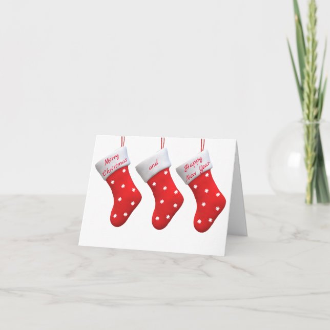 Christmas socks red white snowflakes holiday card (Front)
