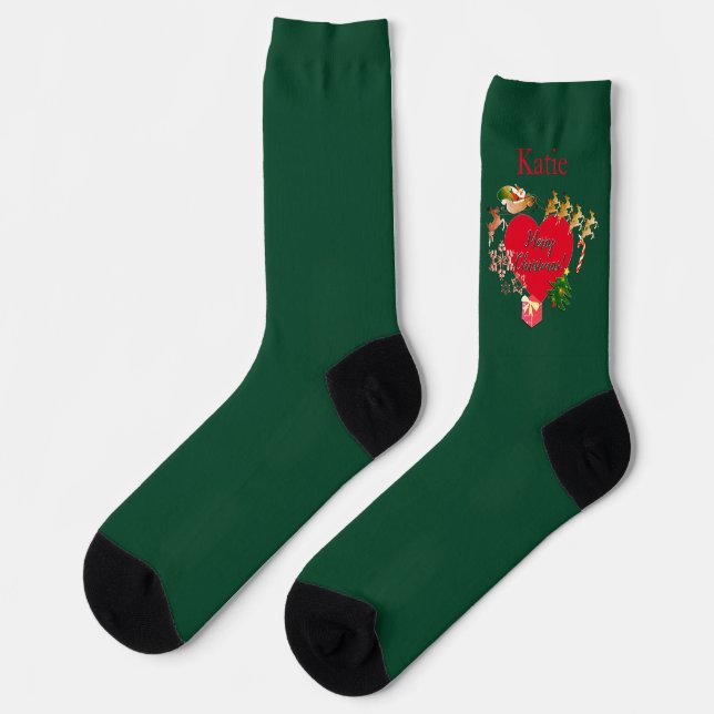 Christmas Socks "Santa's Reindeer HeartsCrew Socks (Left)