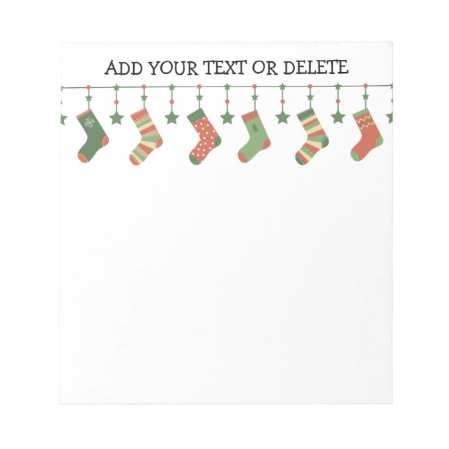 Christmas socks seasonal stockings garland text na notepad (Front)