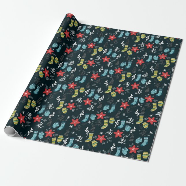 Christmas Socks Wrapping Paper (Unrolled)