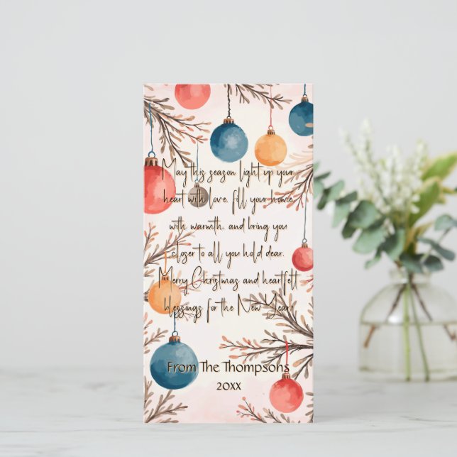 Christmas Soft Watercolor Ornament Greeting Holiday Card (Standing Front)
