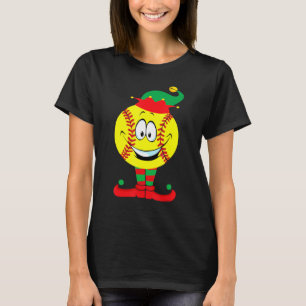 Christmas Softball Ball Elf Xmas Pajama Boys Men T-Shirt