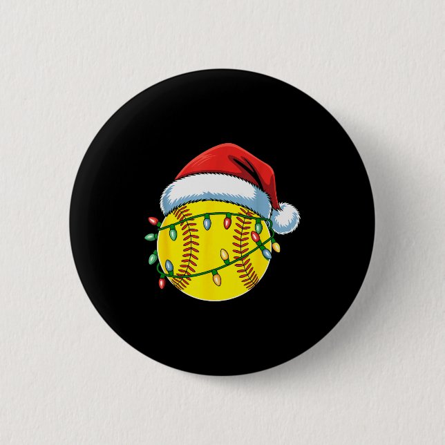 Christmas Softball Ball Santa Hat Softball Xmas Li 6 Cm Round Badge (Front)