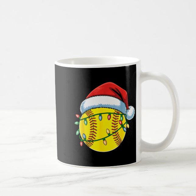 Christmas Softball Ball Santa Hat Softball Xmas Li Coffee Mug (Right)