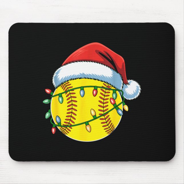 Christmas Softball Ball Santa Hat Softball Xmas Li Mouse Mat (Front)
