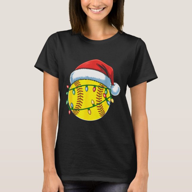 Christmas Softball Ball Santa Hat Softball Xmas Li T-Shirt (Front)