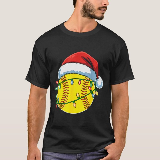 Christmas Softball Ball Santa Hat Softball Xmas Li T-Shirt (Front)