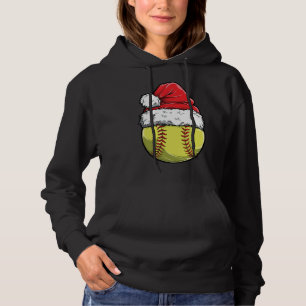 Christmas Softball Ball Santa Hat Xmas Catcher Pit Hoodie