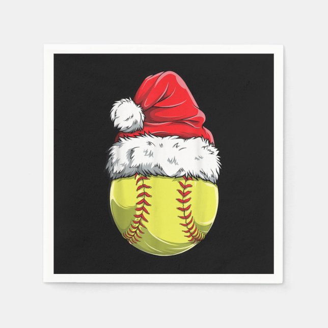 Christmas Softball Ball Santa Hat Xmas Girls Catch Napkin (Front)