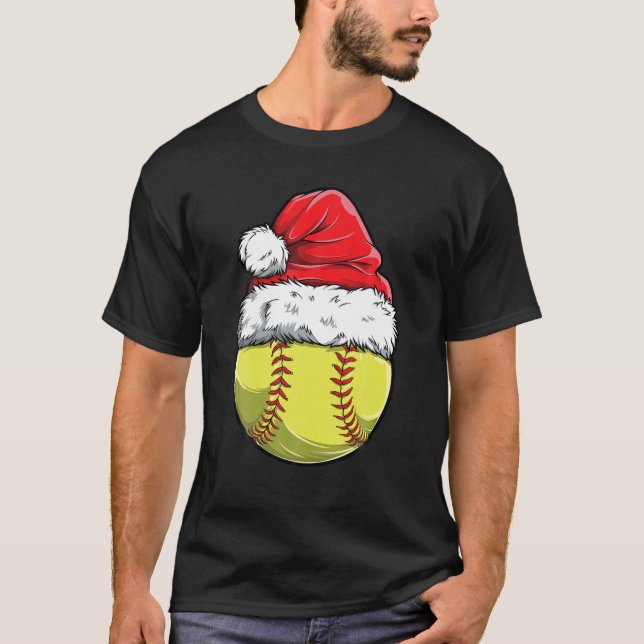 Christmas Softball Ball Santa Hat Xmas Girls T-Shirt (Front)