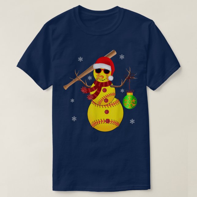 Christmas Softball Bat Snowman Santa Snowflake Gir T-Shirt (Design Front)